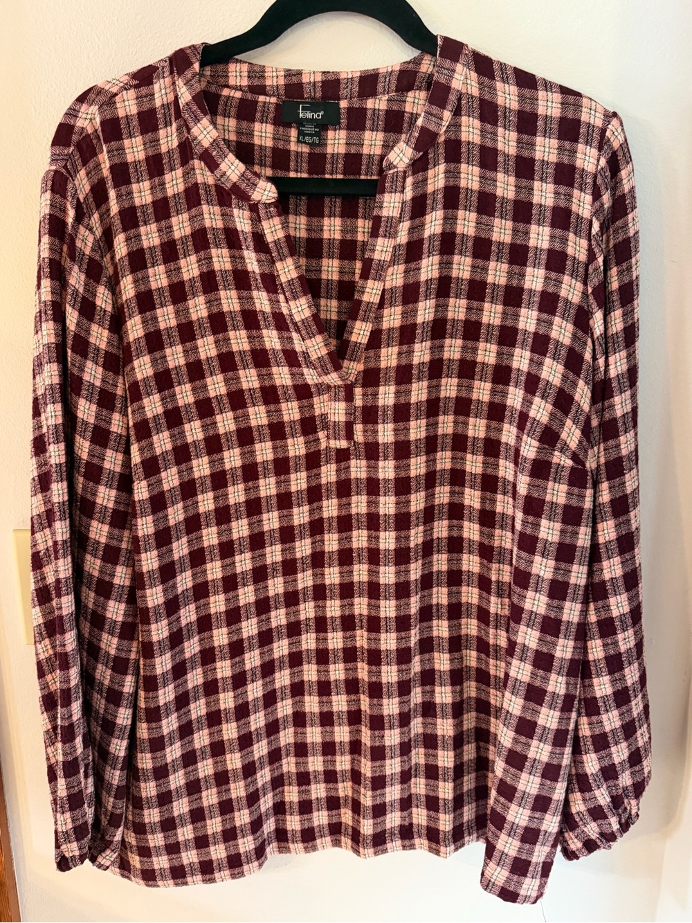 Felina Knit Top - Burgundy & Blush Plaid Sz XL